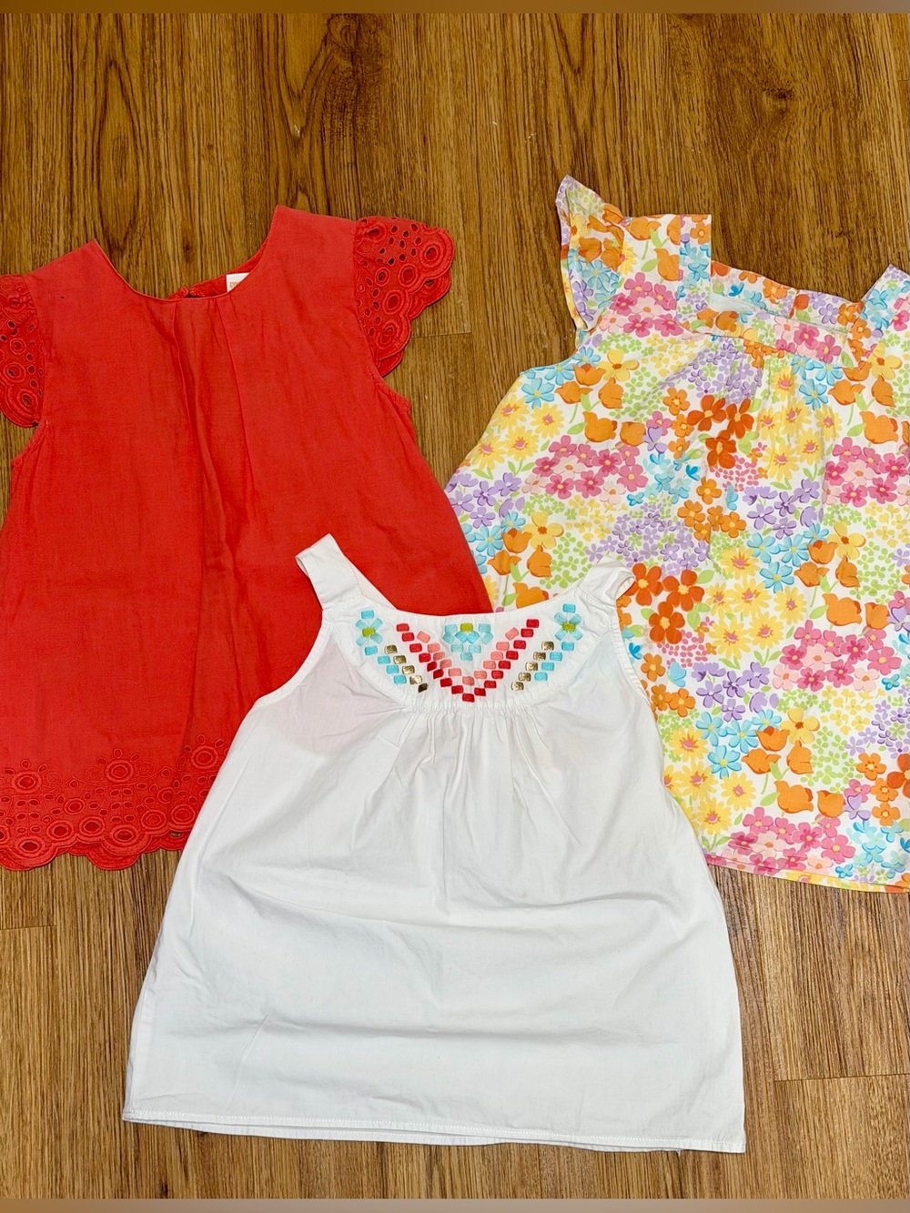 Gymboree Girls L 9/10 Tops White Embroidered Tank Top Orange Floral Flowy